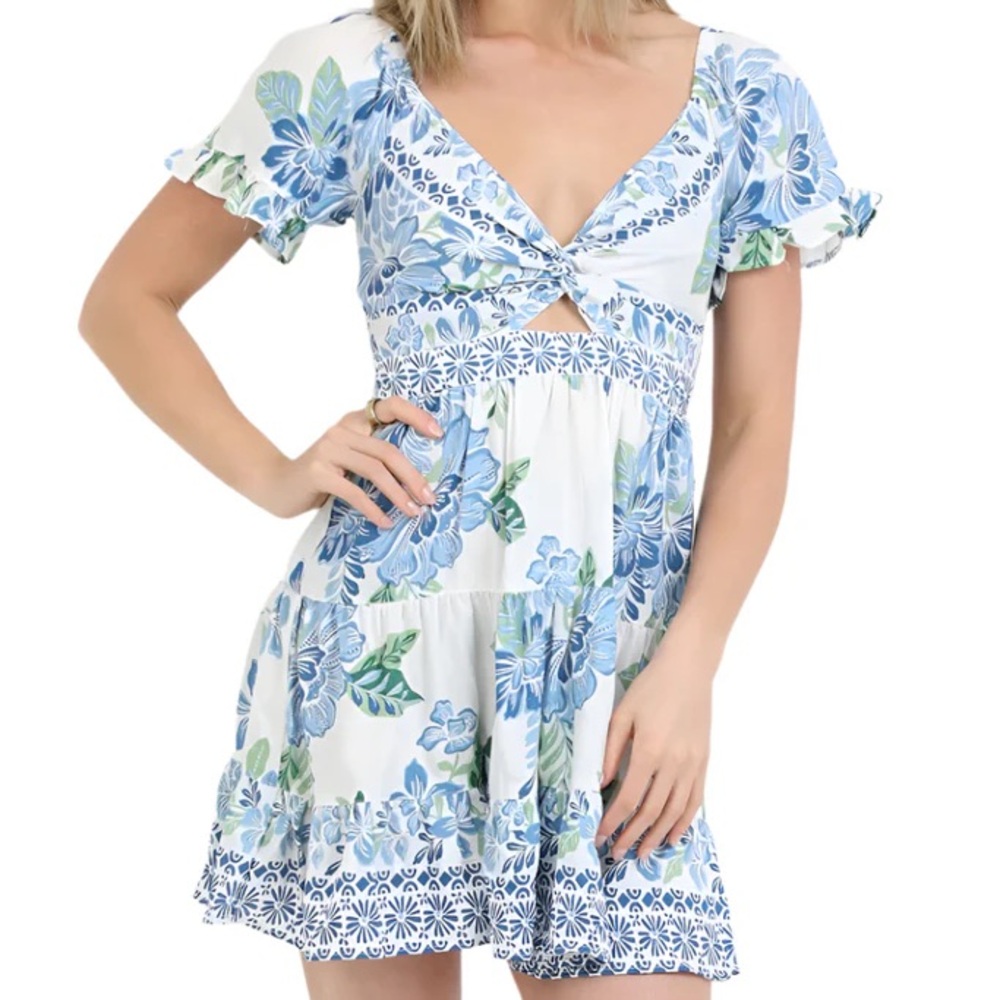 Angie Floral Knotted Mini Dress